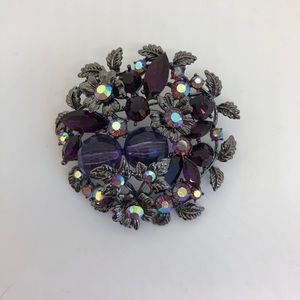 Large purple and AB rhinestone brooch